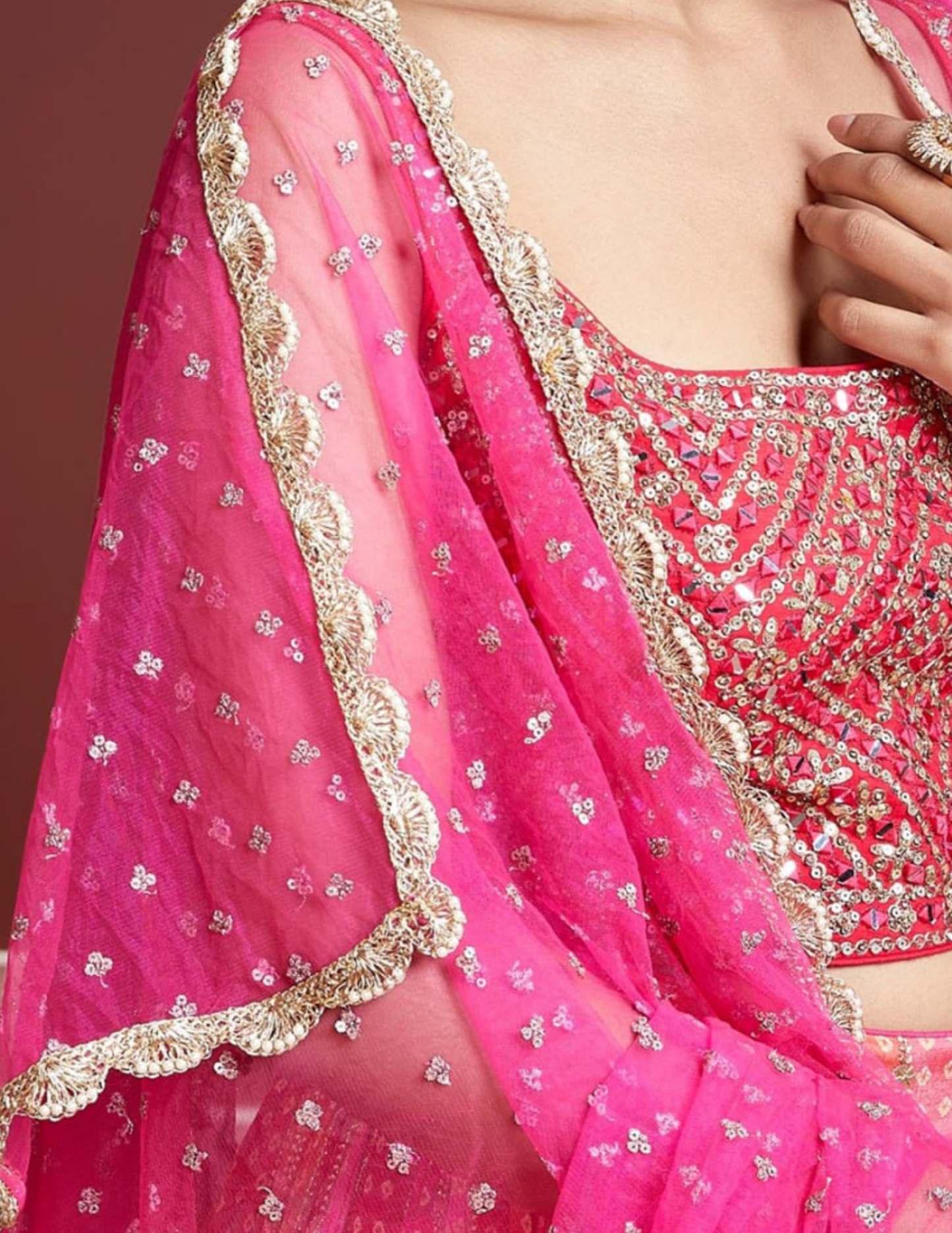 Pink Color Chinon Silk Zari Work Lehenga In Mesa