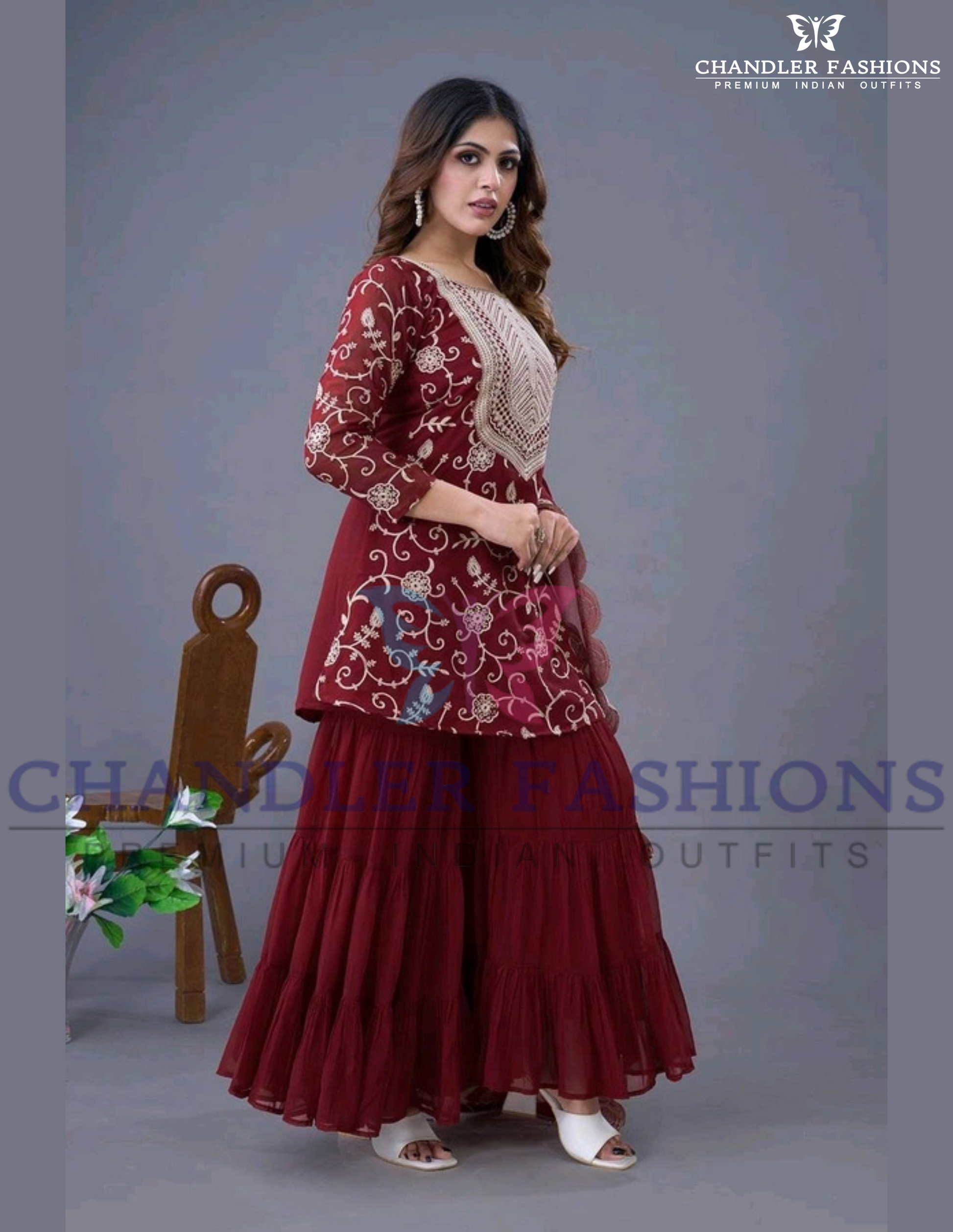 Alluring Maroon Color Georgette Sharara Suits in USA