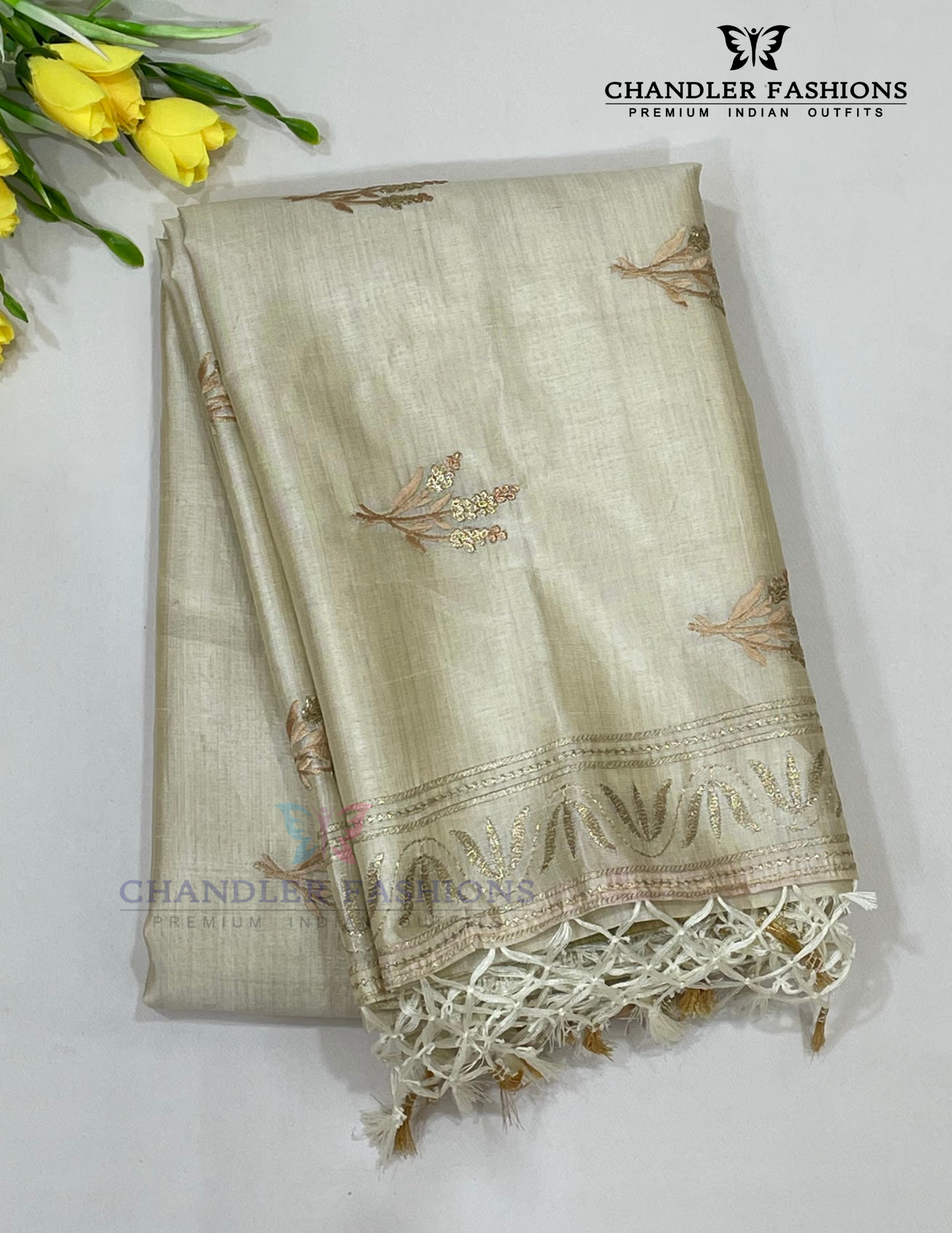 Beautiful Sandal Color Silk Cotton Saree For Women
