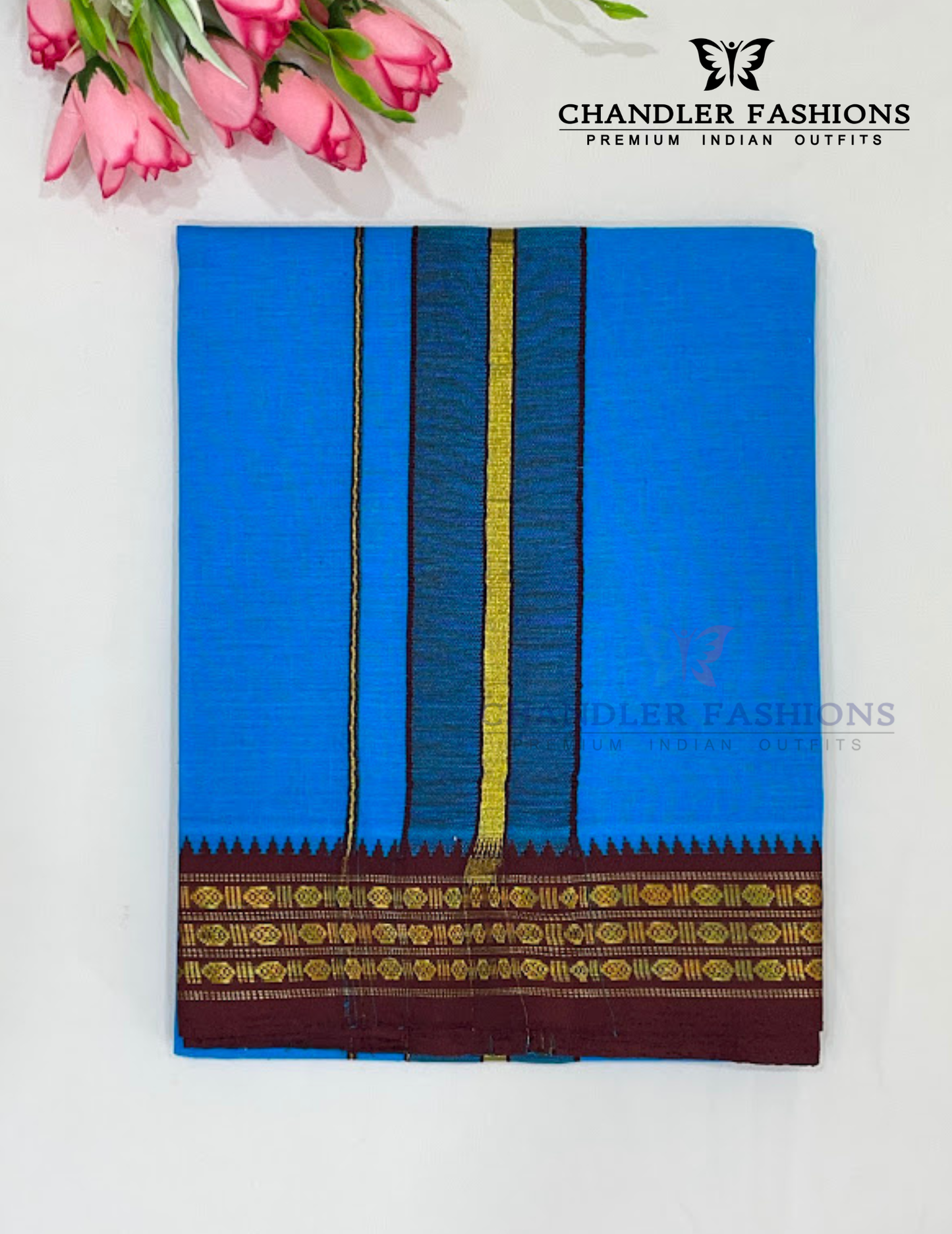 Elegant Blue Color Cotton Dhoti With Zari Border For Men