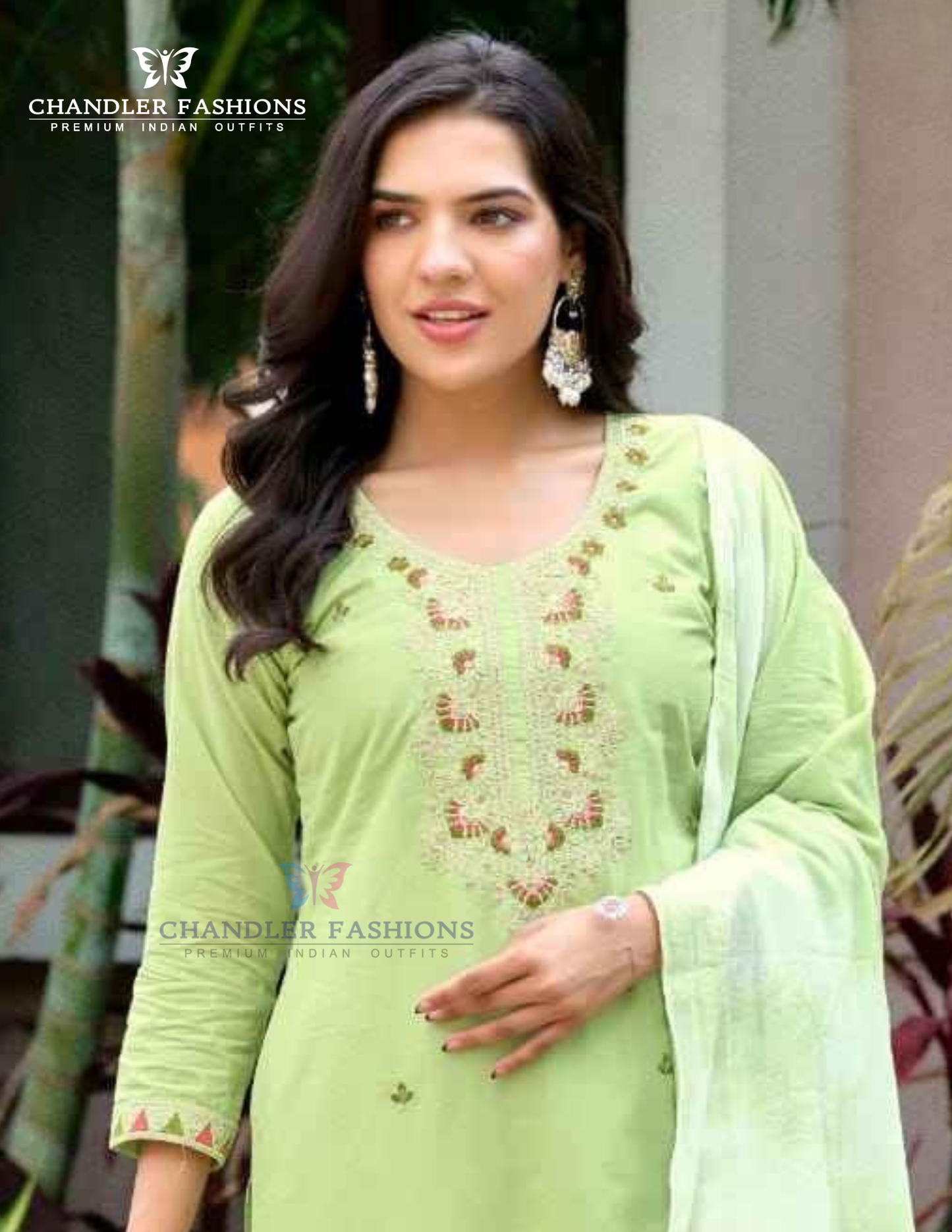 Pista Green Color Cotton With Embroidery Work Salwar Suits Near Me