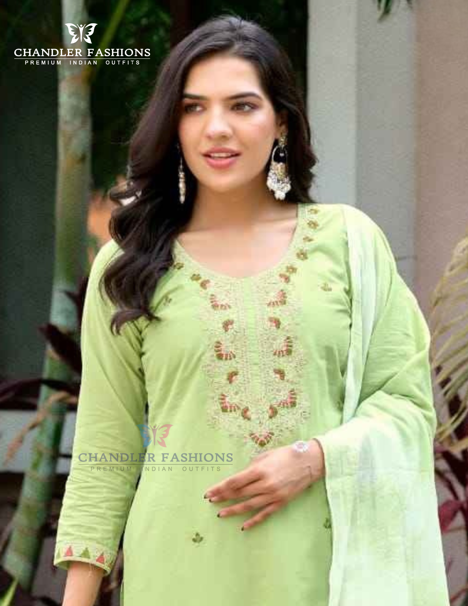 Pista Green Color Cotton With Embroidery Work Salwar Suits Near Me