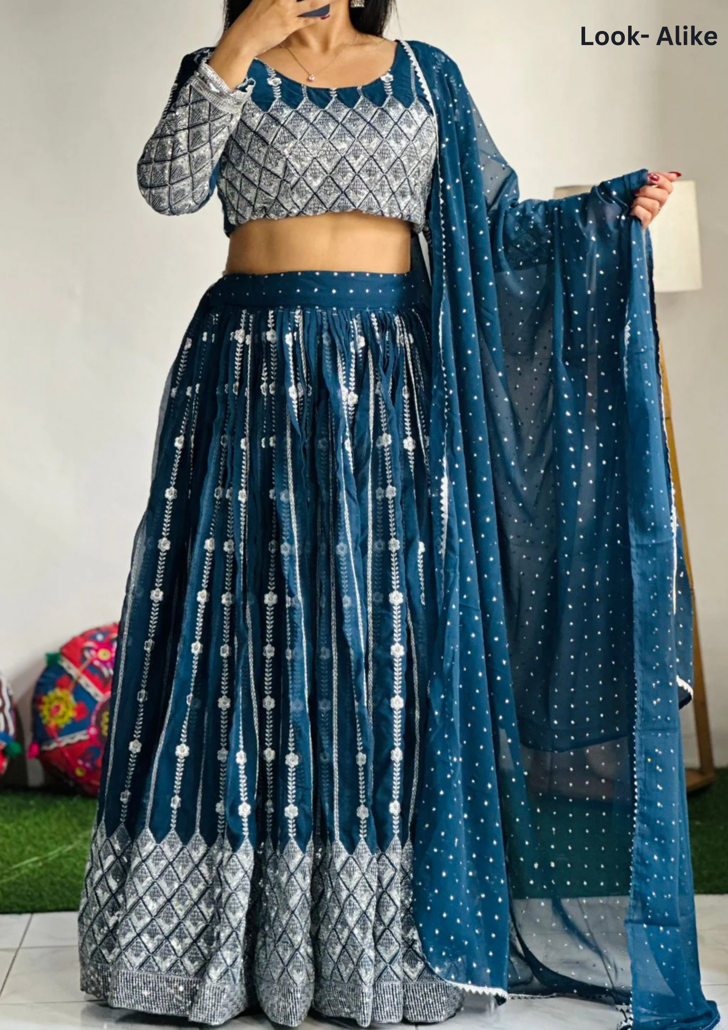 Teal Blue Color Sequins Work Lehenga Near Me