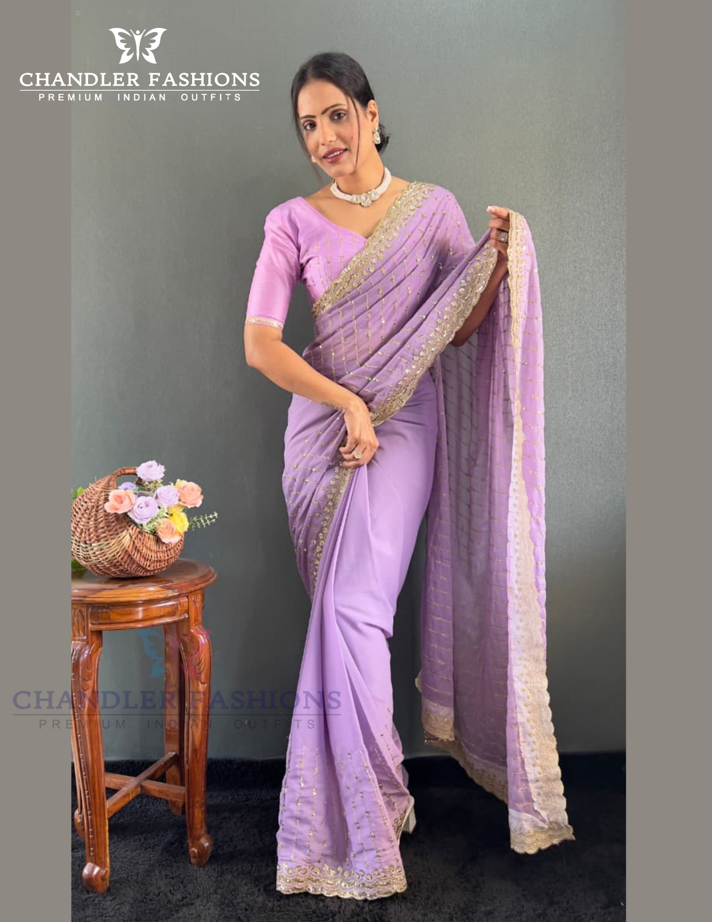 Stunning Lavender Color Georgette Silk Ready To Wear Saree Near Me