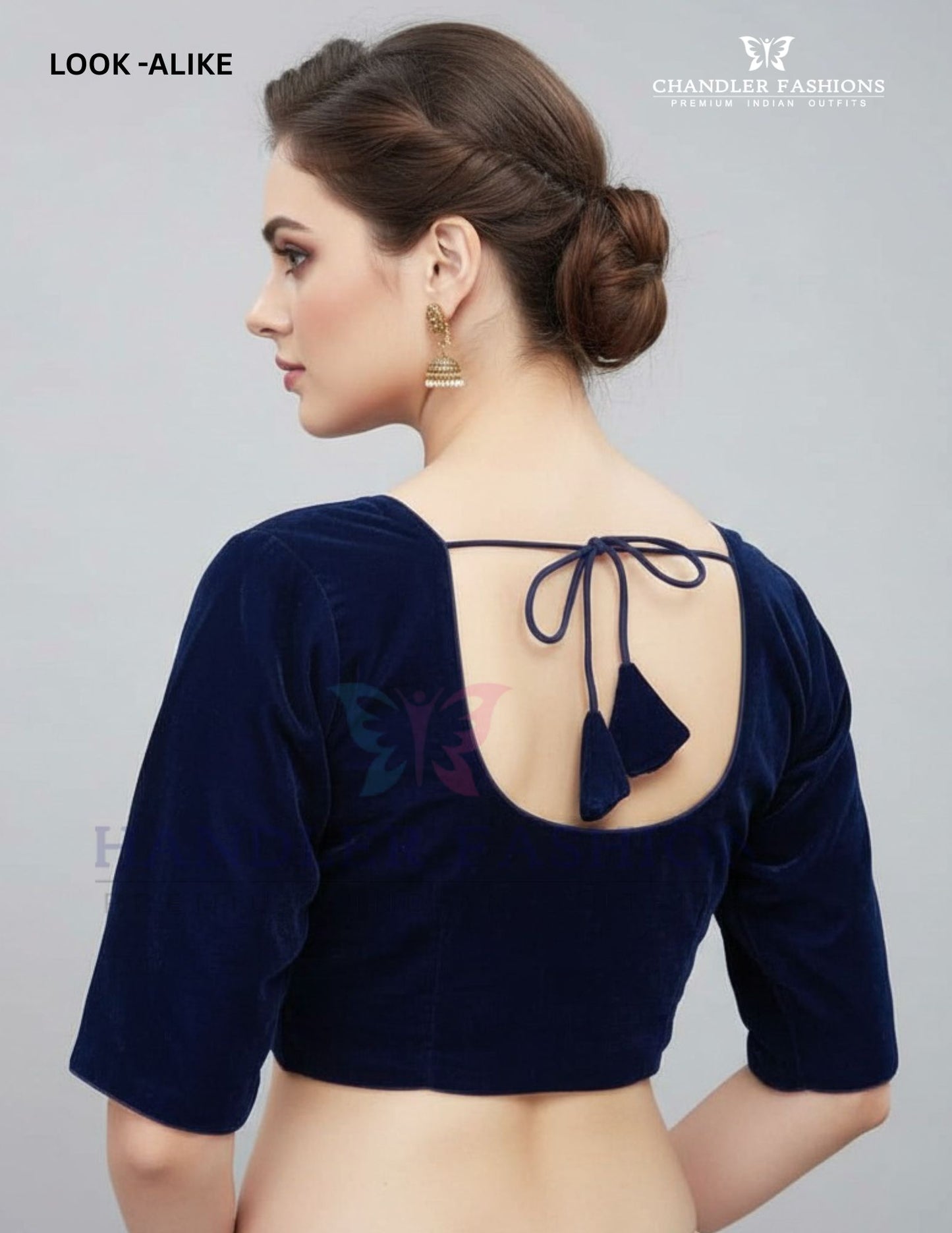 Attractive Navy Blue Colored Velvet With Paan Neck Readymade Blouse For Women In USA