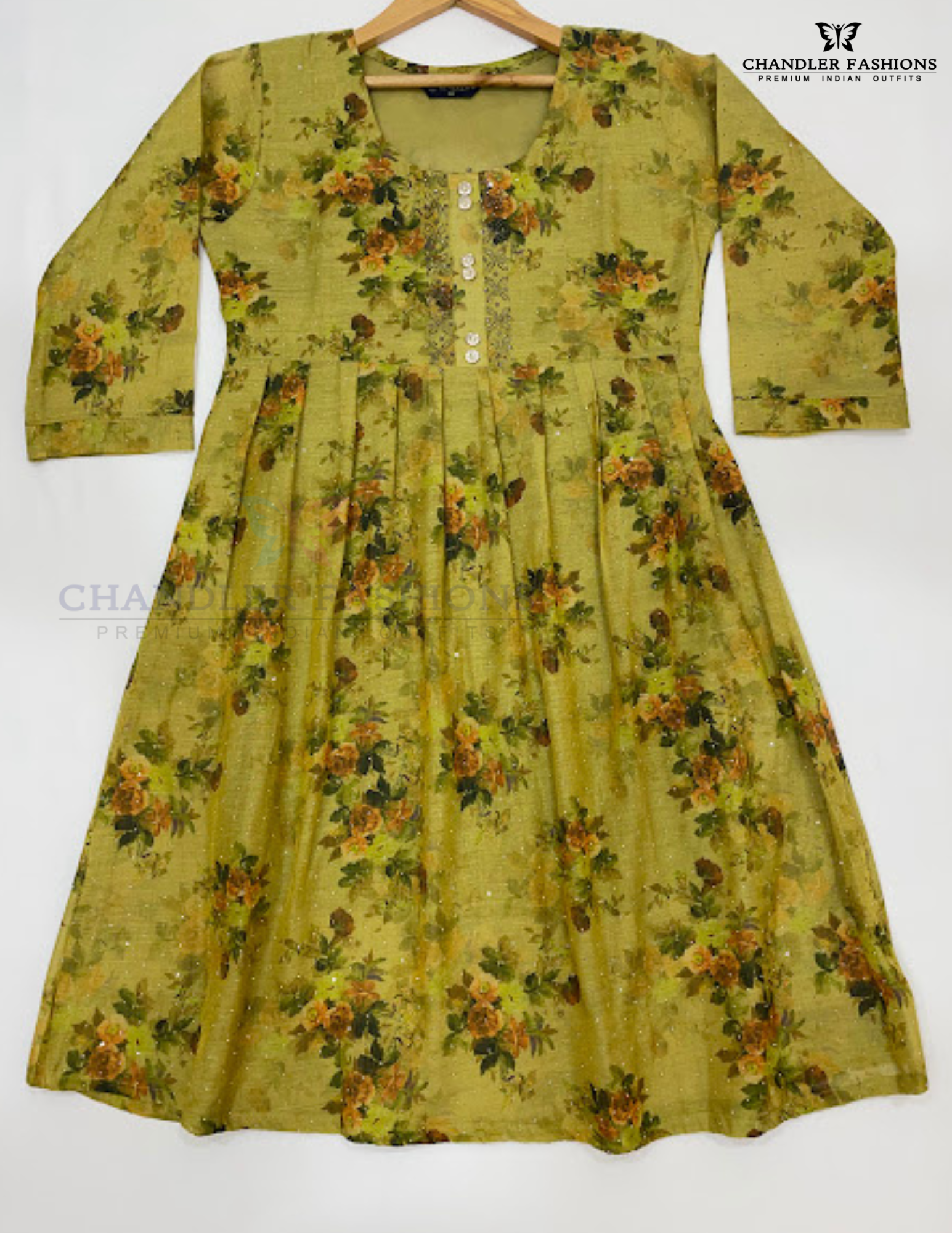 Green Color Tissue Silk With Floral Design Kurti Near Me