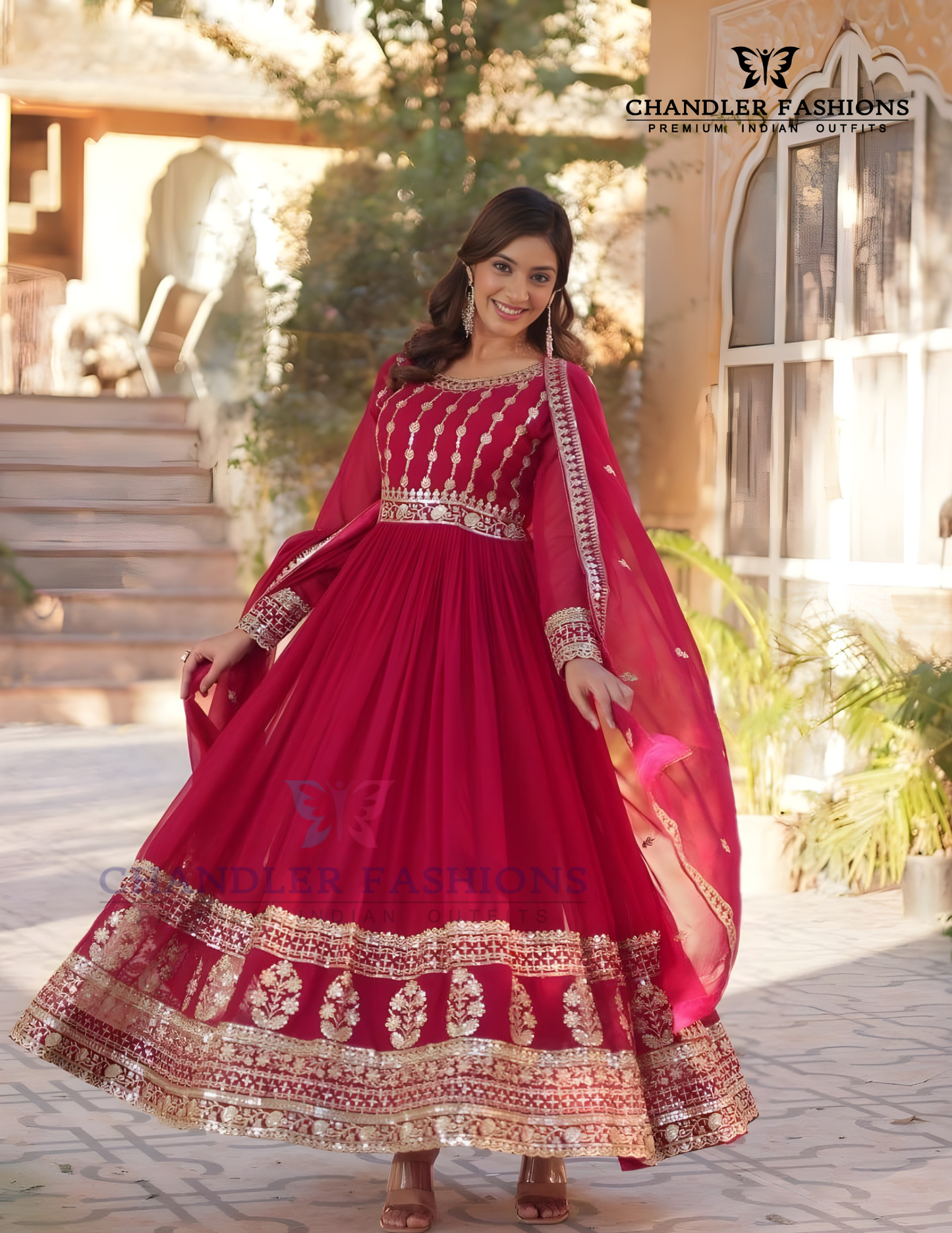 Rani Pink Color Faux Blooming With Embroidery Work Gown In Chandler