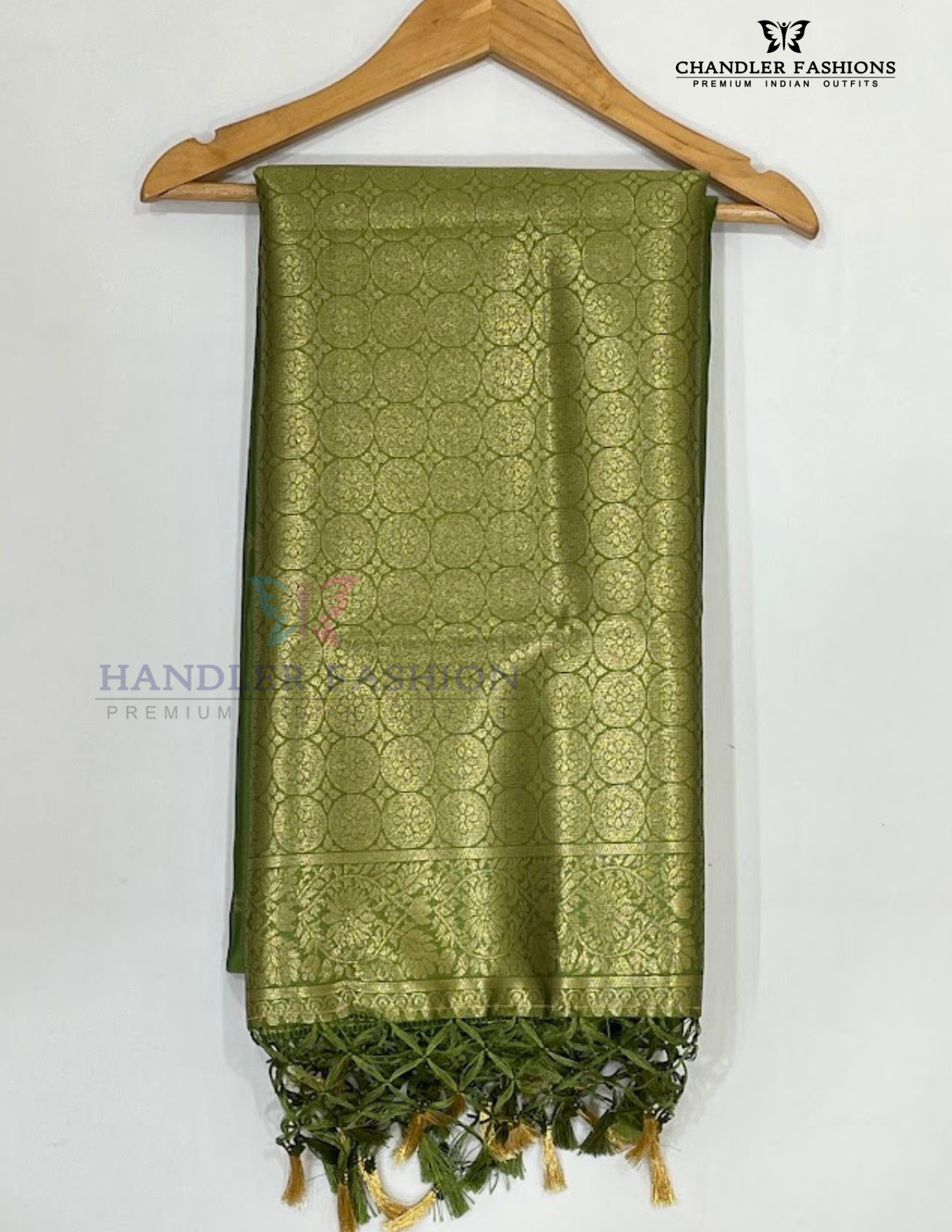 Green Color Soft Silk Saree With Golden Zari Work For Women Near Me