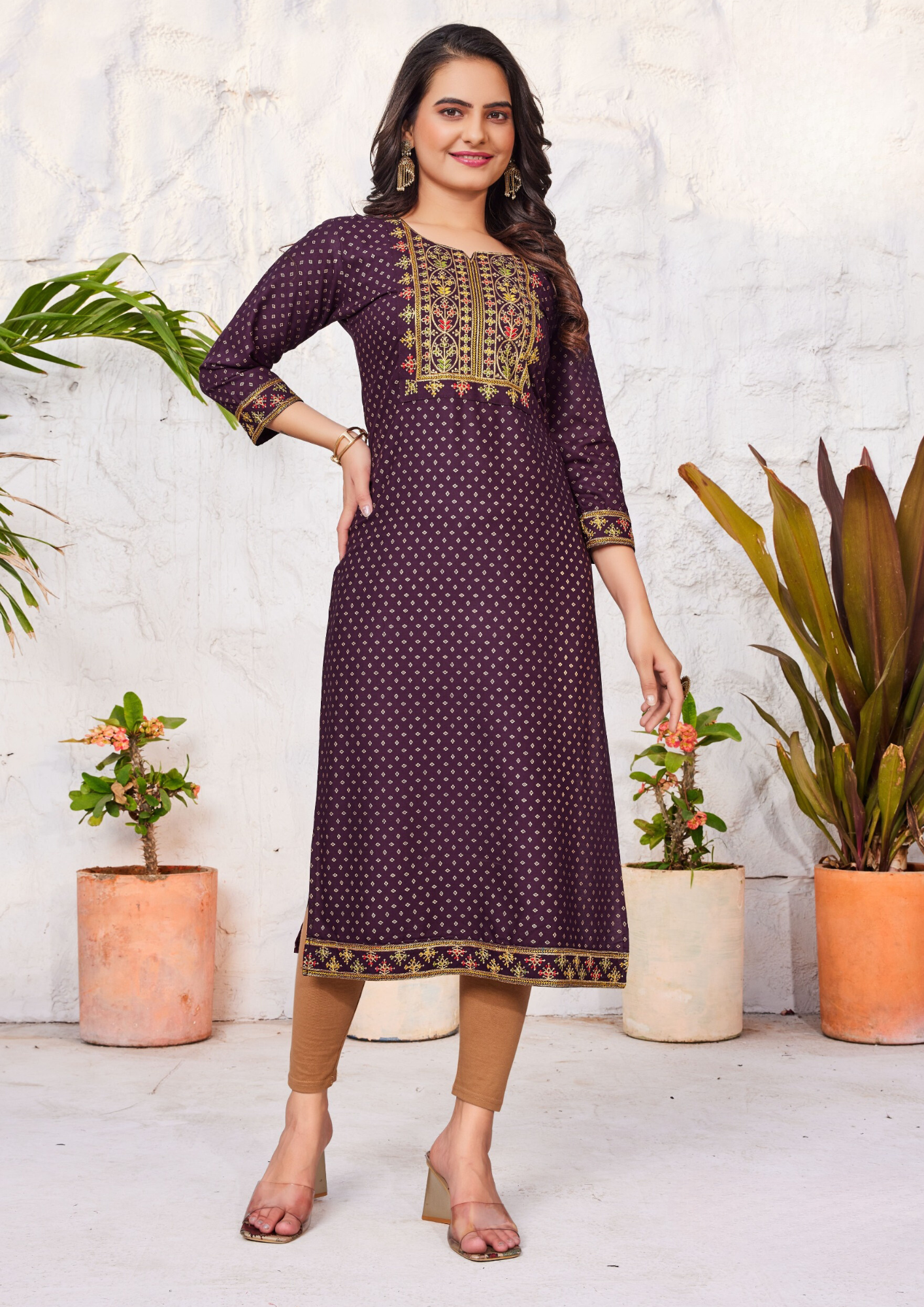 Lovely Purple Colored Rayon Kurti With Zari & Thread Embroidery Work