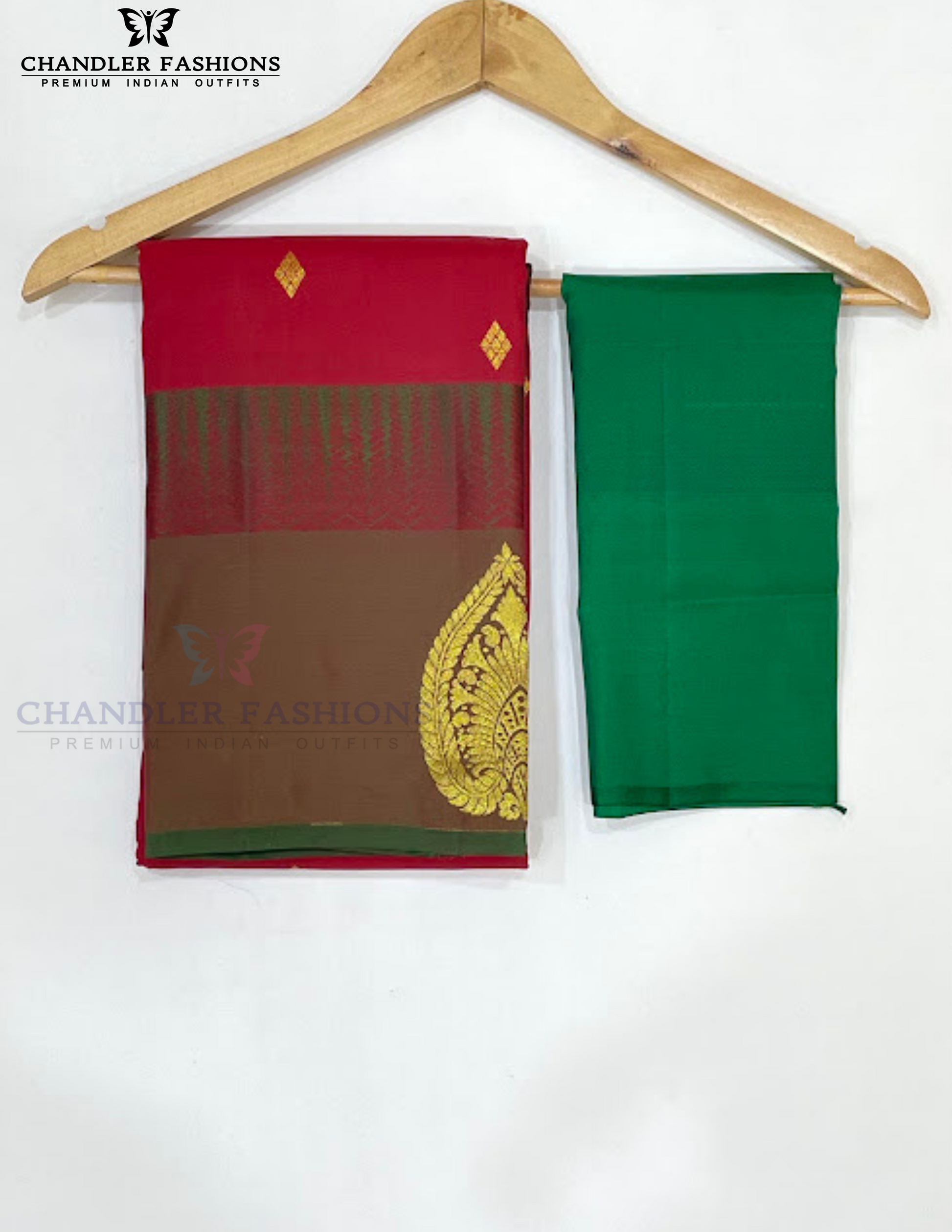 Gorgeous Red Color Pure Kanchi Silk With Gold Zari Work Saree In USA