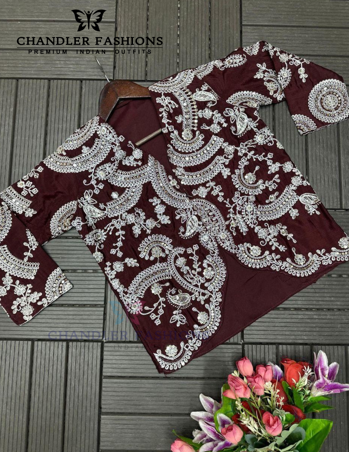 Brown Color Heavy Chinon Ready To Wear Saree In Chandler