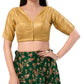 Attractive Front Open Gold Color Jacquard Elbow Sleeve Readymade Blouse For Women