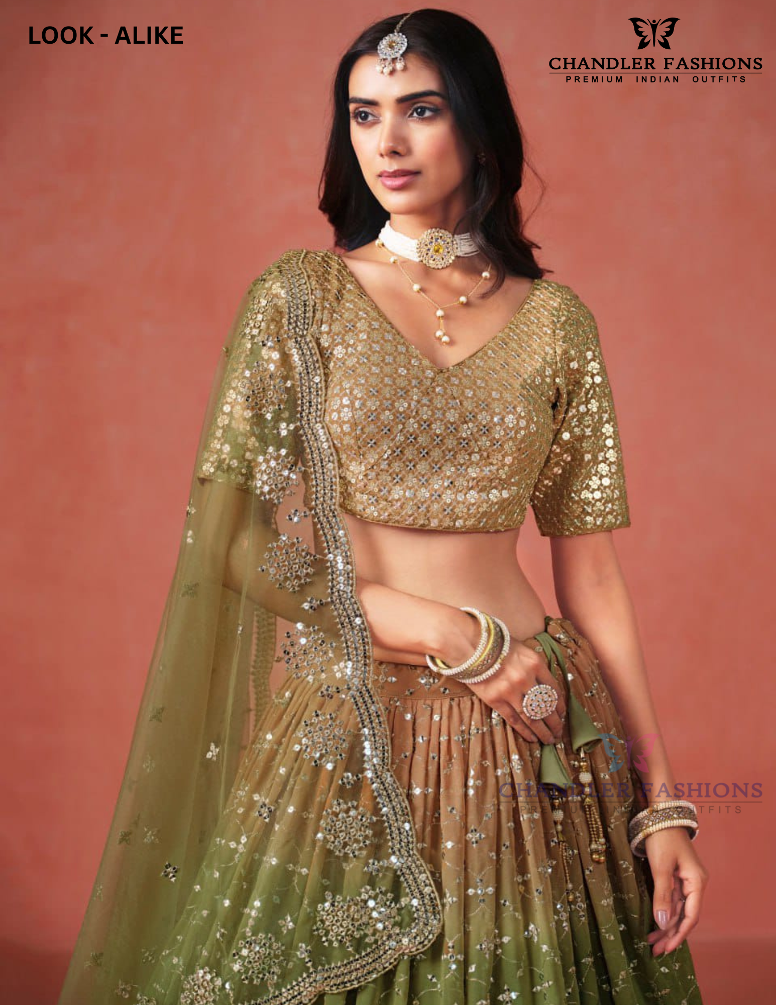 Mehendi Green Color Georgette With Sequins And Embroidery Lehenga In Sedona