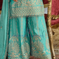 Sea Green Color Chinon With Digital Print And Embroidery Work Palazzo Suits In Chandler