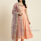 Beautiful Peach Color Kurti Suit With Blue Color Dupatta For Women