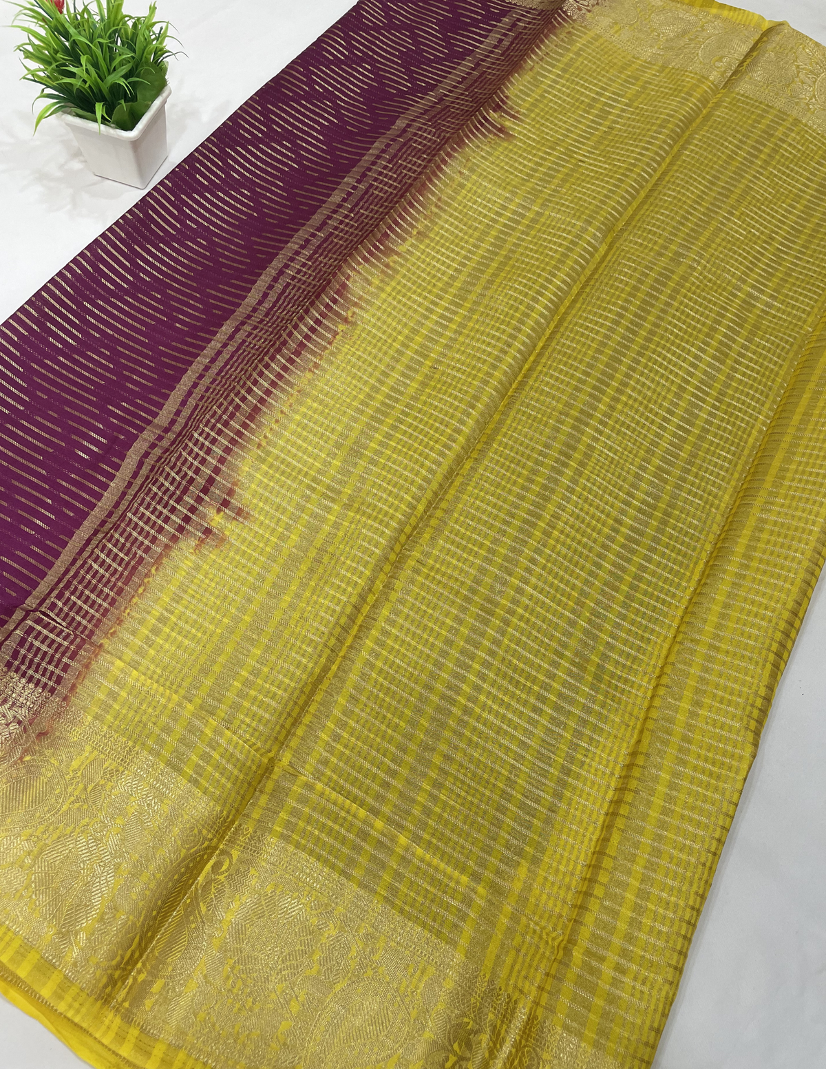Magenta Colored Georgette Saree With Zari Work In USA