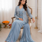 Light Blue Color Embroidery Work Ready To Wear Saree Near Me