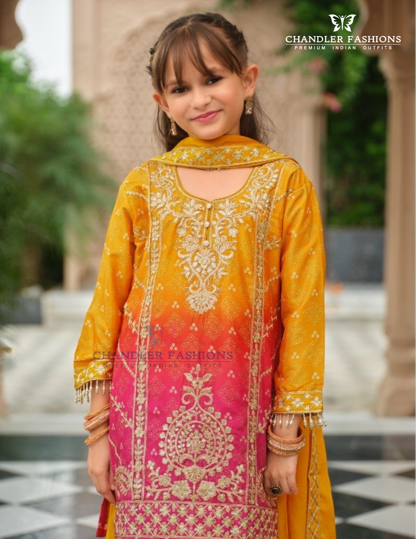 Yellow Color Chinon With Embroidery Work Palazzo Suits In USA