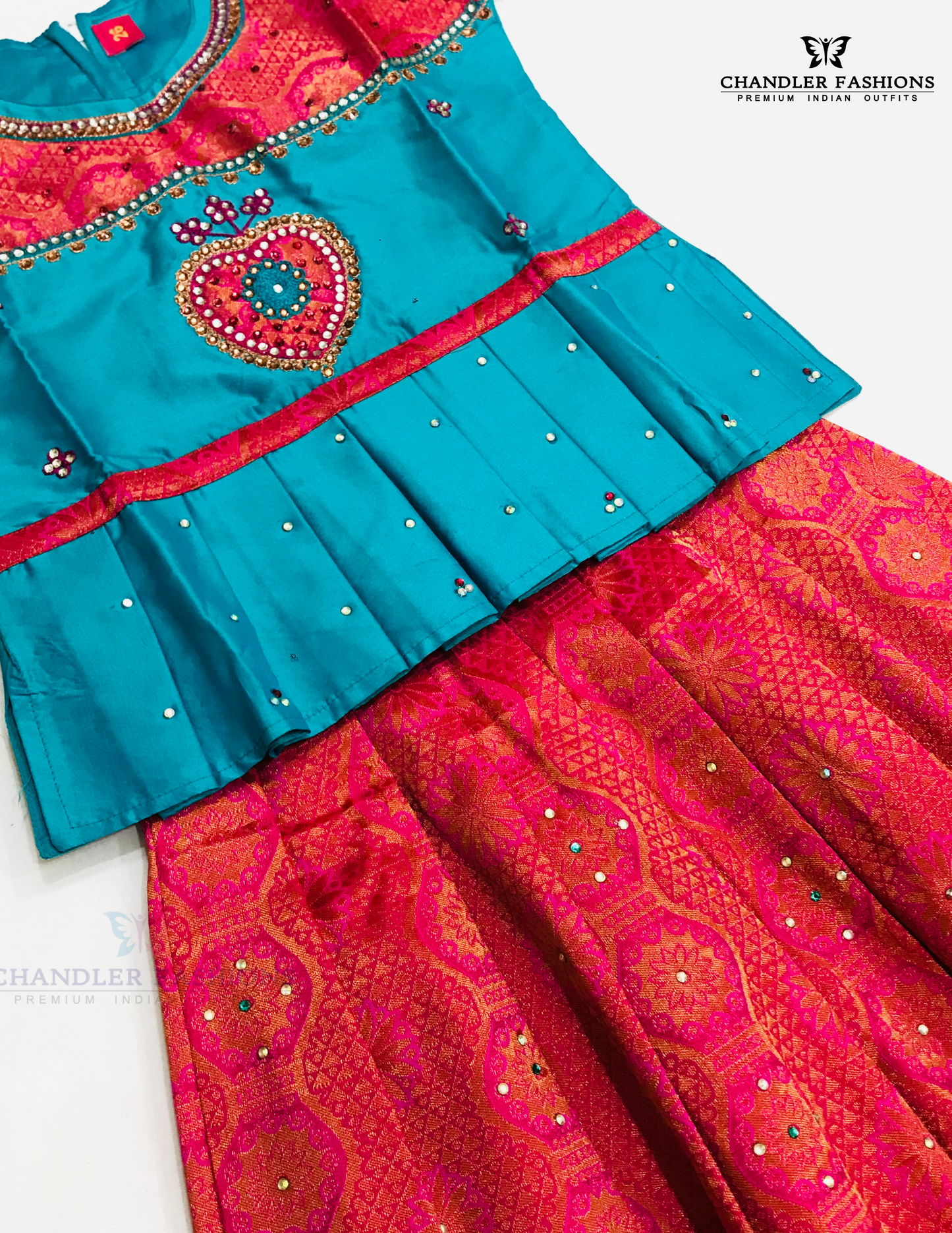 Elegant Sky Blue Colored Silk Langa Sets With Stone Work In Tucson