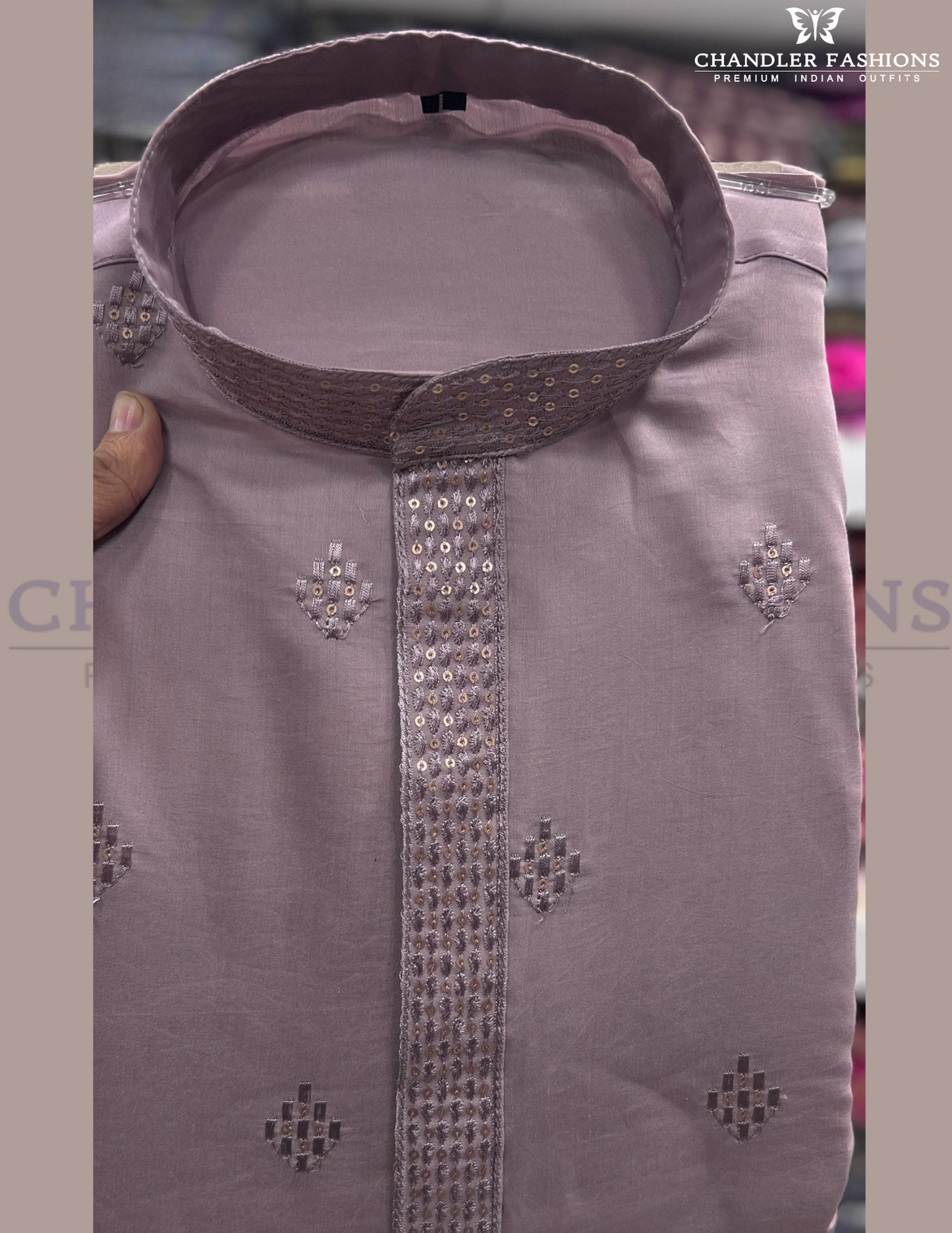 Light Purple Color Silk Kurta With Embroidery Work Pajama For Men Near Me