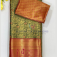 Attractive Green Color Pure Kanchi Silk With Floral Motifs And Pink Color With Paisely Motifs Pallu Design Gold Zari Work Saree For Women