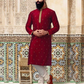 Delightful Maroon Color Embroidery Work Slub Silk Kurta With Pajama Set For Men