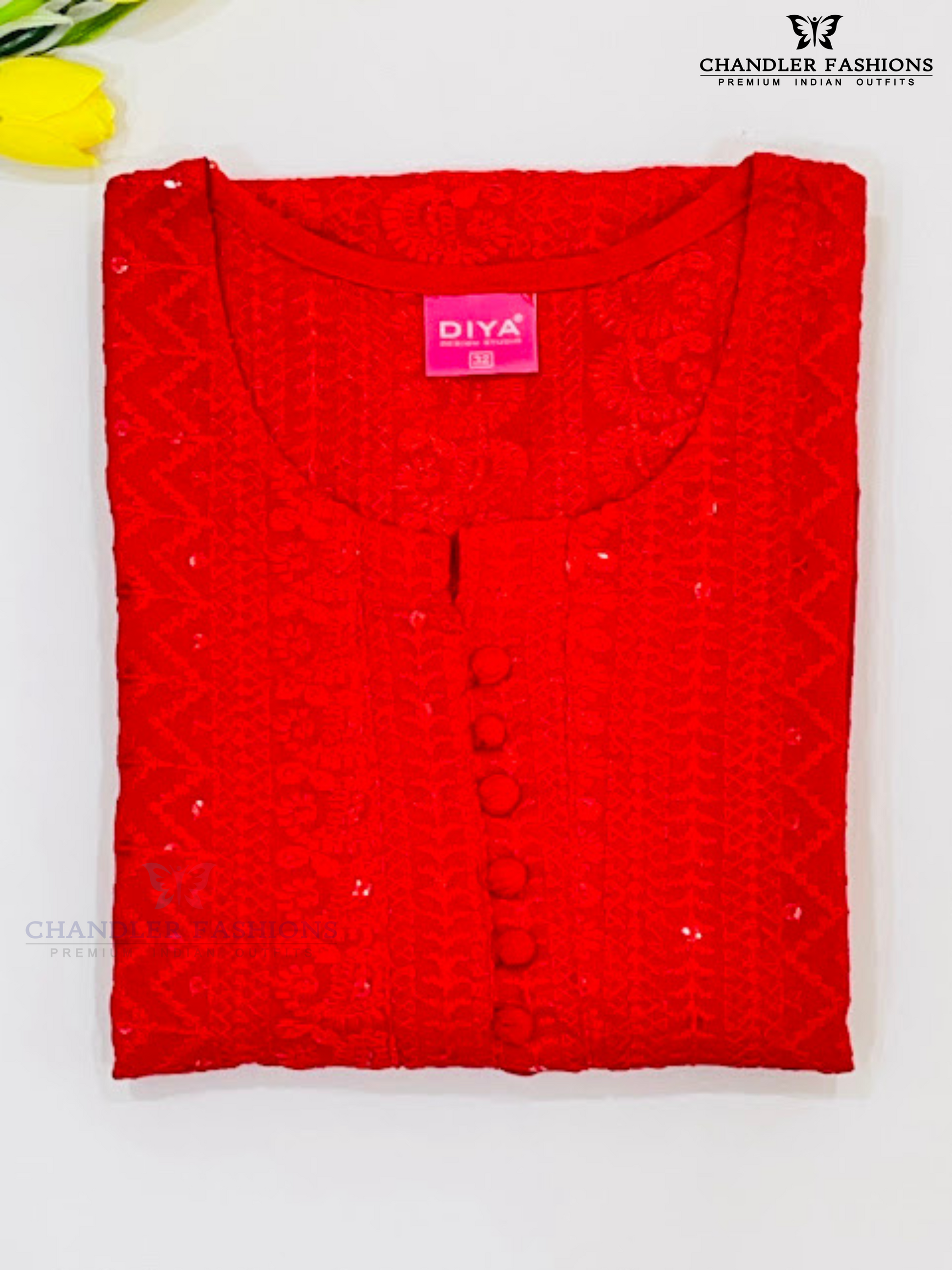 Attractive Red Color Soft Cotton With Chikankari Work Kurti In Suncity