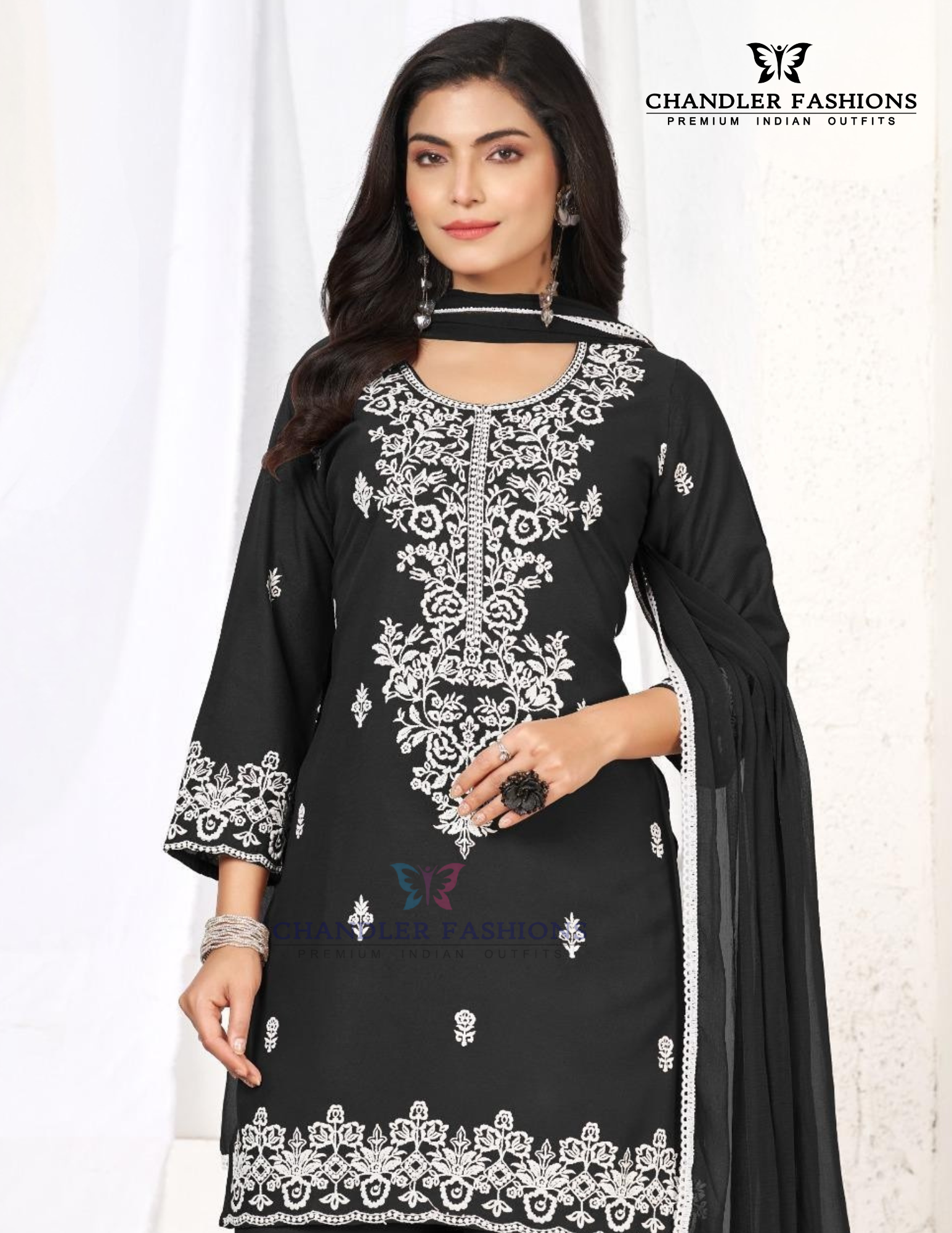 Black Color Rayon With Thread Work Palazzo Suits Near Me