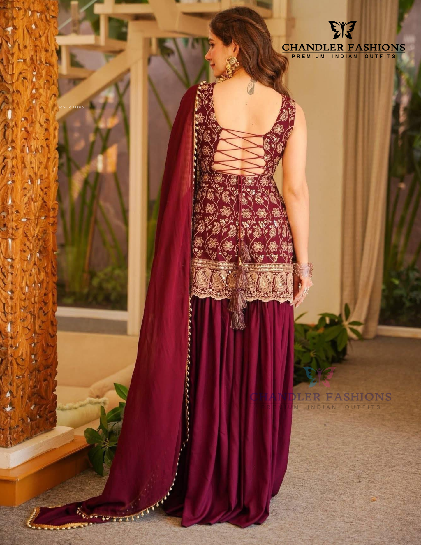  Maroon Color Georgette Palazzo Suit In USA