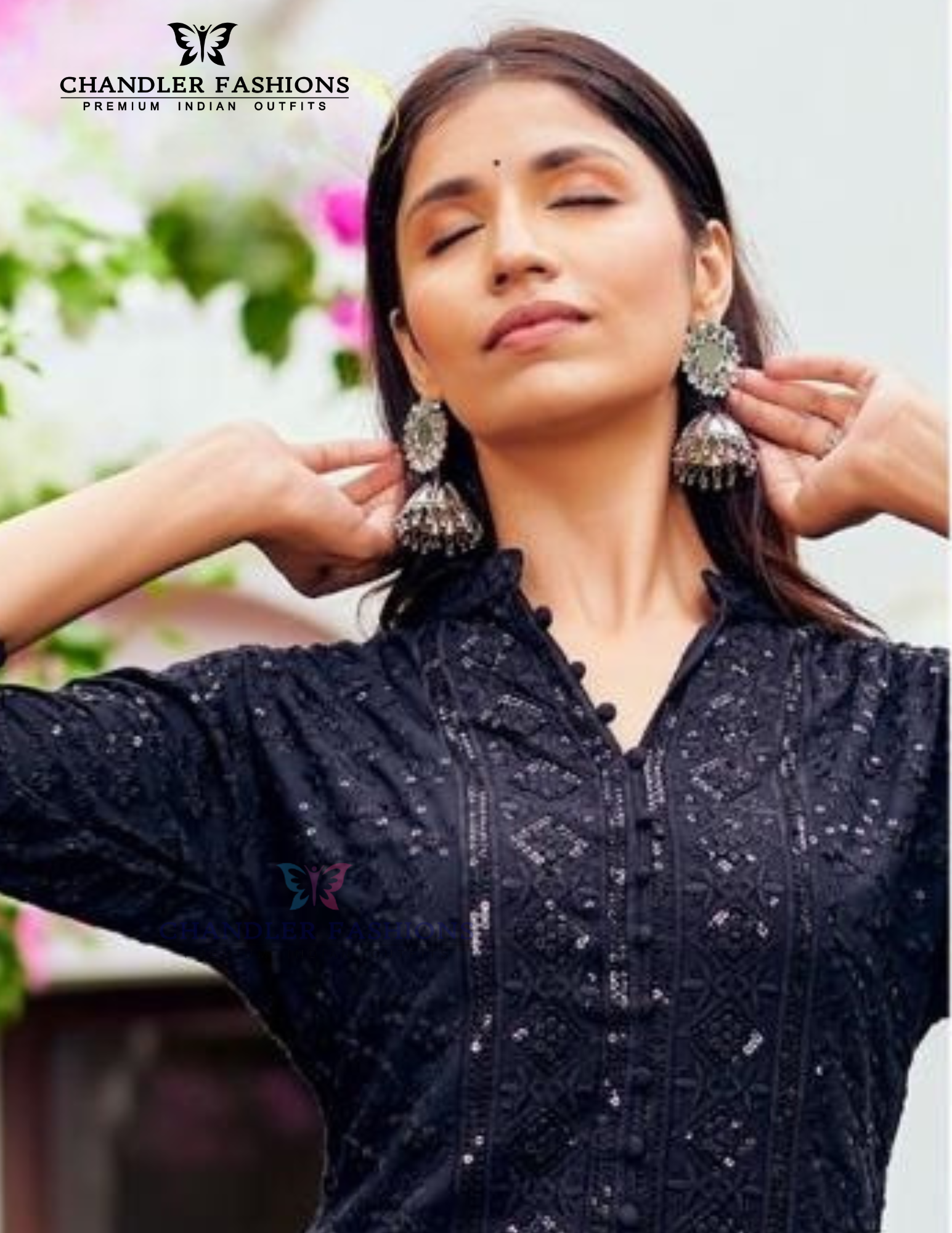 Black Color Rayon With Chikankari And Sequins Work Kurti For Women Near Me
