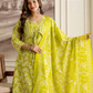 Lime Green Color Cotton Printed Work Salwar Suits With Dupatta Set In USA