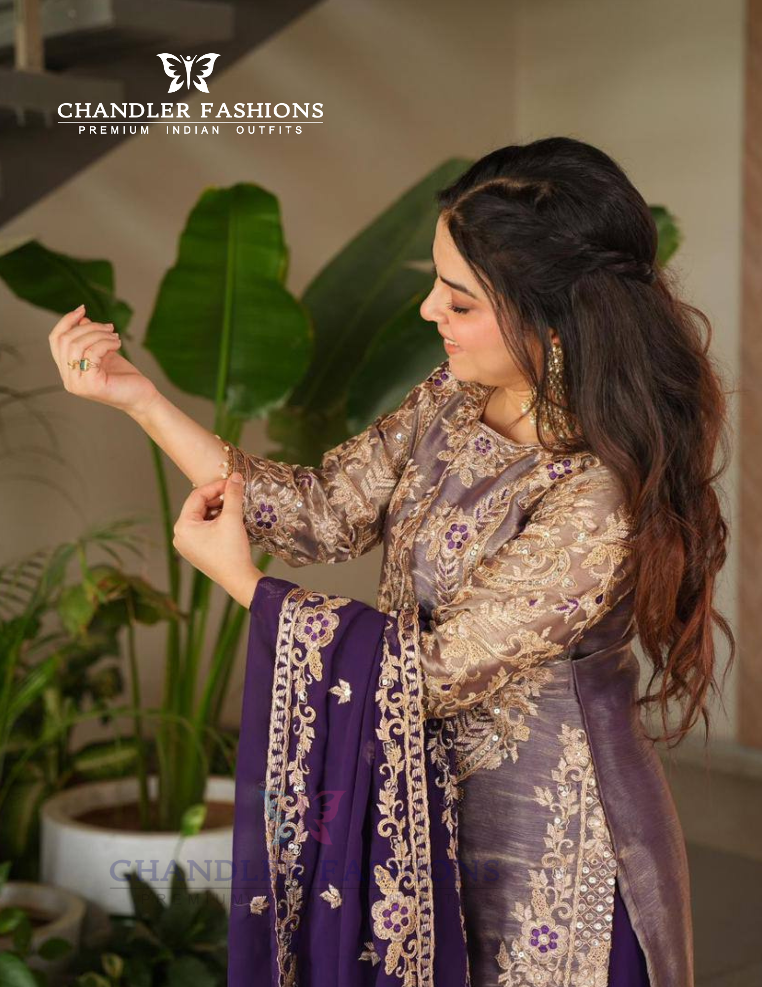 Purple Color Crazy Silk Embroidery Sequins Work Palazzo Suits In Mesa