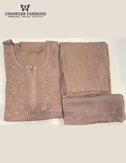 Amazing Light Brown Color Cotton With Chikankari Work Palazzo Suits For Women