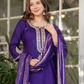 Purple Viscose Chanderi Work Salwar Suits With Dupatta Set In Meas