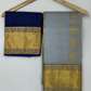 Gray Color Pure Kanchi Silk With Gold Zari Work And Blue Pallu Saree In USA
