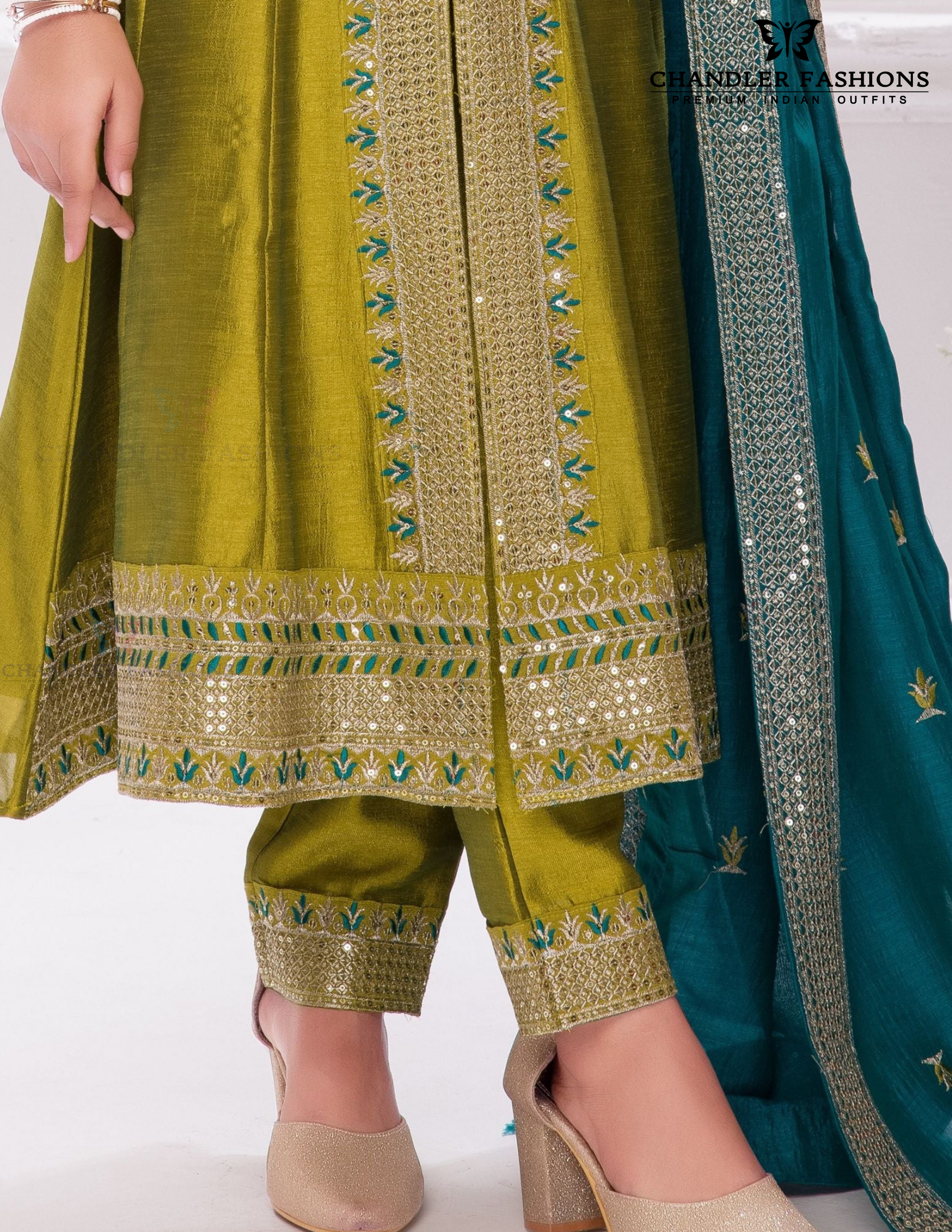 Mehendi Green Embroidery And Sequins Work Kurti Suit In Suncity