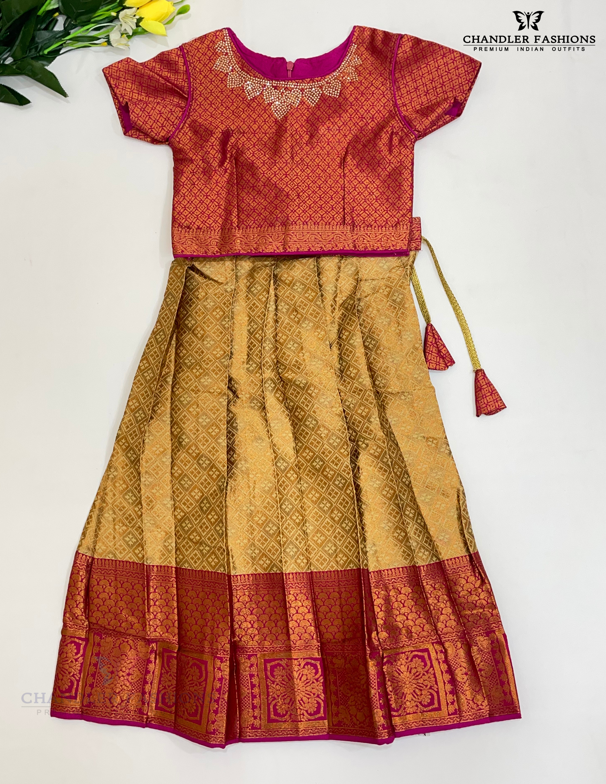 Pleasing Pink Color Art Silk Choli Sets With Stone Work In Chandler