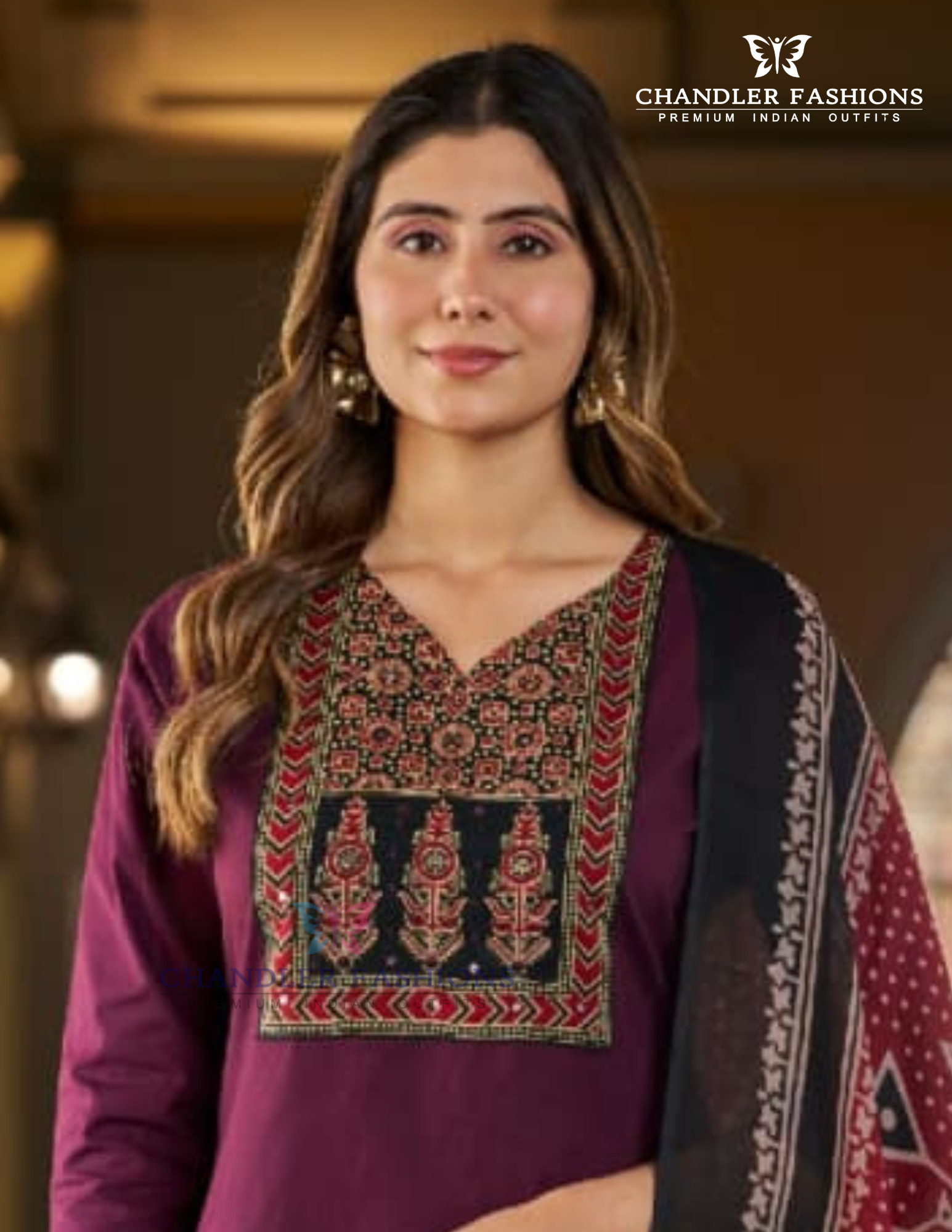 Wine Color Cotton With Printed Work Salwar Suits With Dupatta Near Me