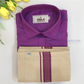 Attractive Purple Color Cotton Shirt With Tissue Zari Work Dhoti Set For Kids