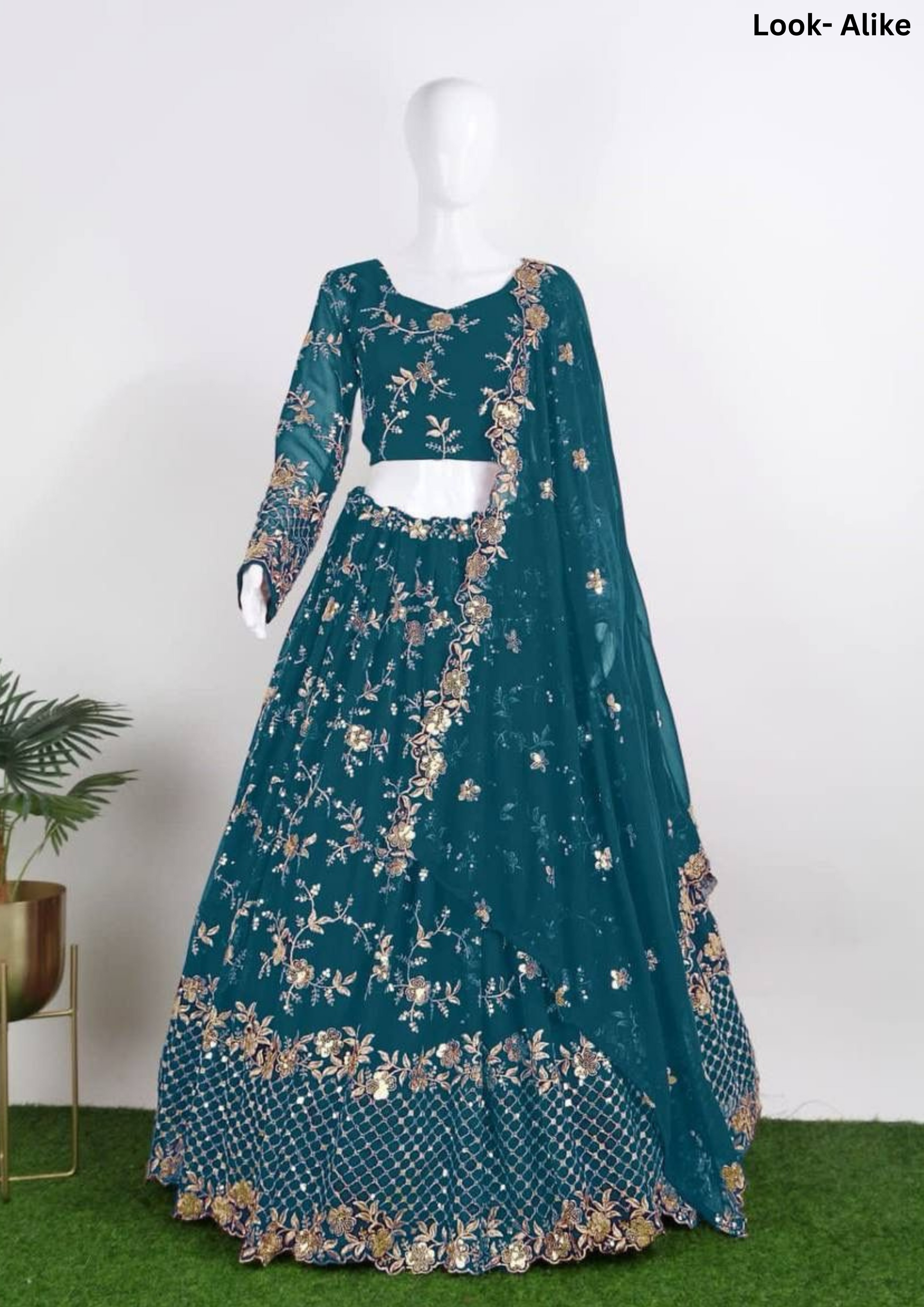 Beautiful Teal Green Color Designer Georgette Sequins Embroidered Lehenga Choli With Fancy Net Dupatta 