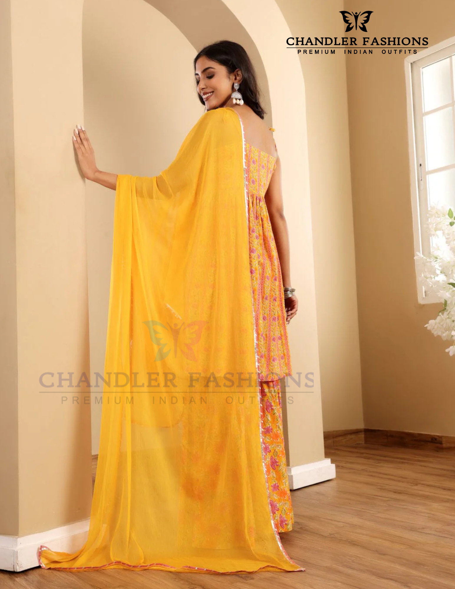 Yellow Color Cotton Sharara Suits With Floral Printed Work In Chandler