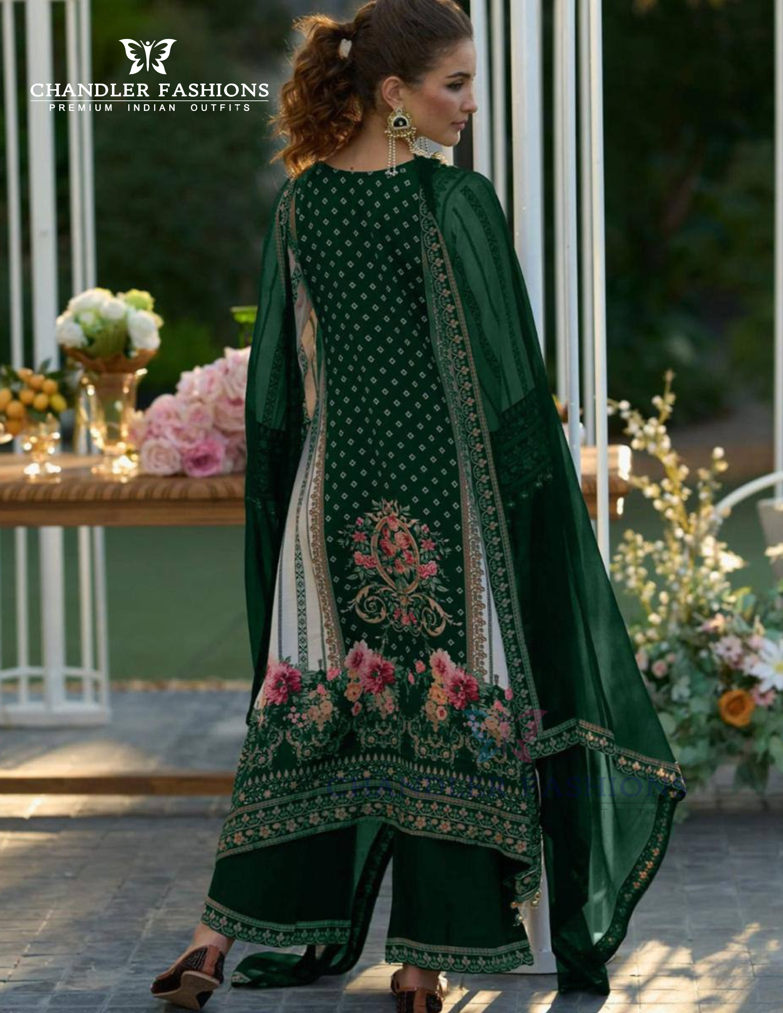Green Color Sheer With Fancy Embroidery Mirror Work Palazzo Suits In USA