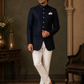 Stunning Blue Color Velvet With Beautiful Embroidery Pocket Design Sherwani With Poly cotton Pajama For Men