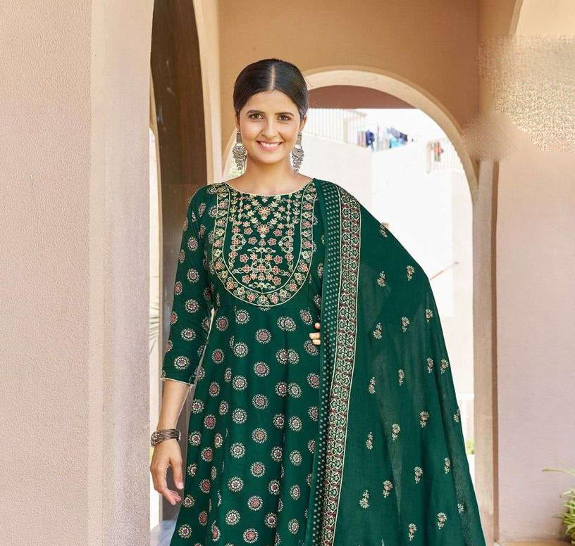 Beautiful Green Colored Rayon Printed Kurtis With Dupatta For Women Near Me