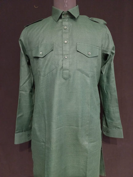 Graceful Green Color Swiss Cotton Men's Pathani Suits