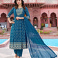 Dazzling Teal Blue Color Rayon Foil Printed And Embroidery work Salwar Suits For Women