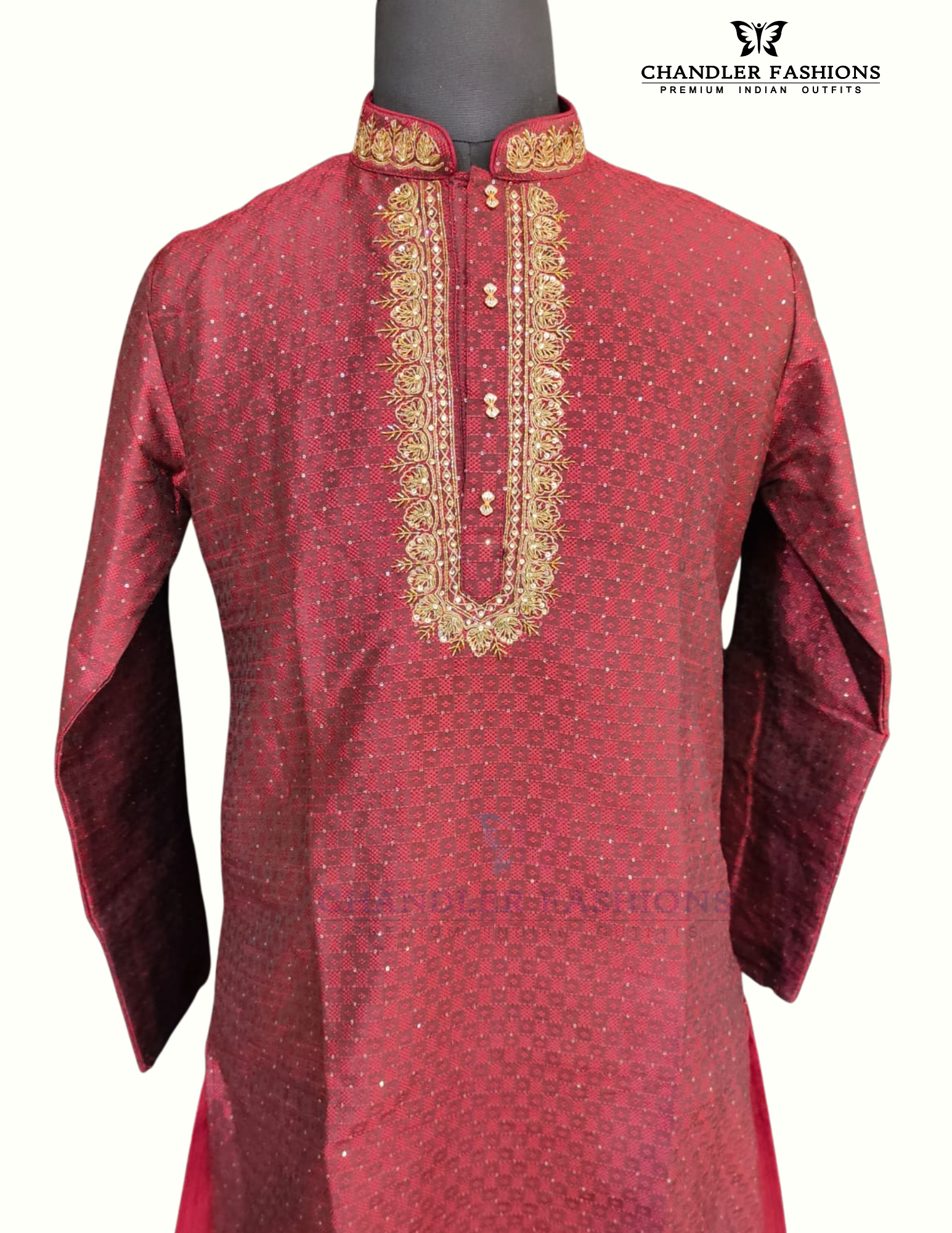 Charming Maroon Color Brocade Designer Men's Kurta With Pajama Pant