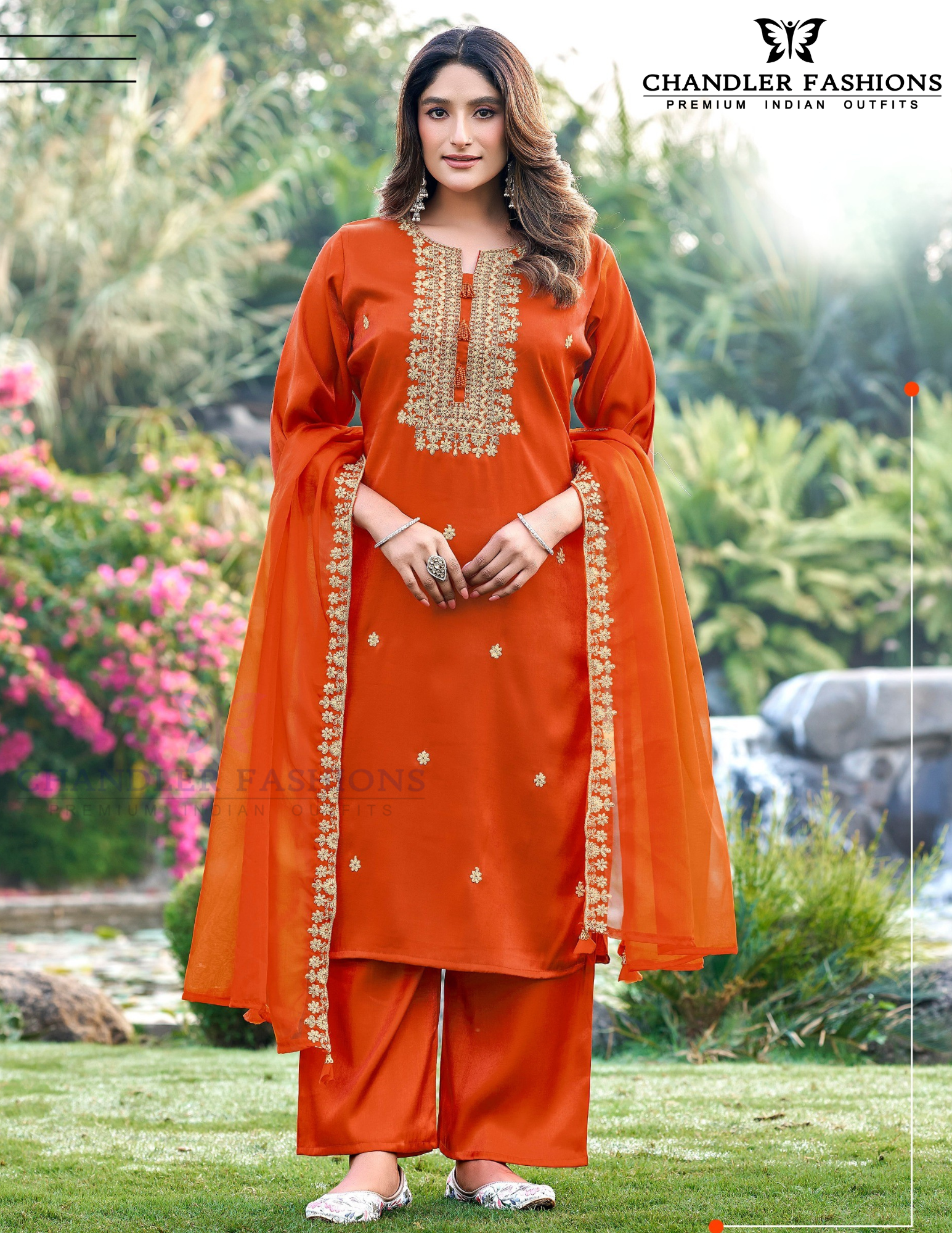 Wonderful Orange Color Silk With Embroidery Work Salwar Suits For Women