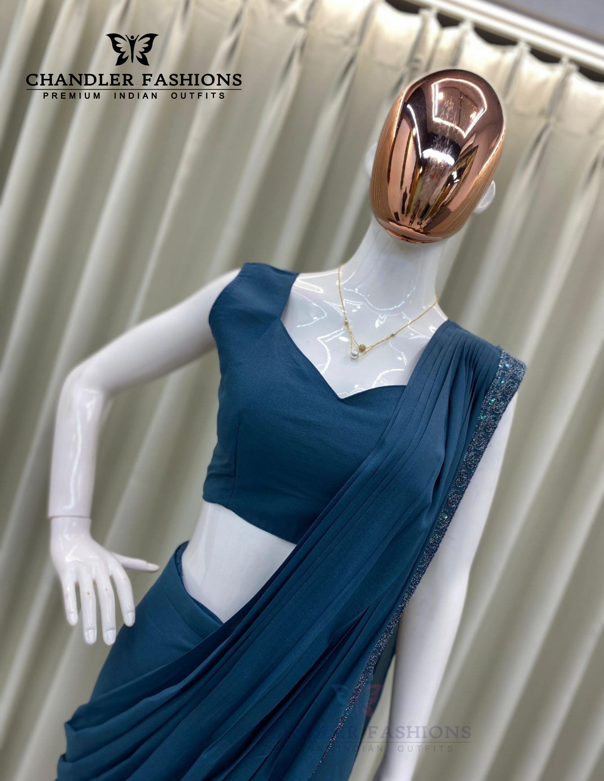 Alluring Teal Blue Color Fancy Ready To Wear Saree In Yuma