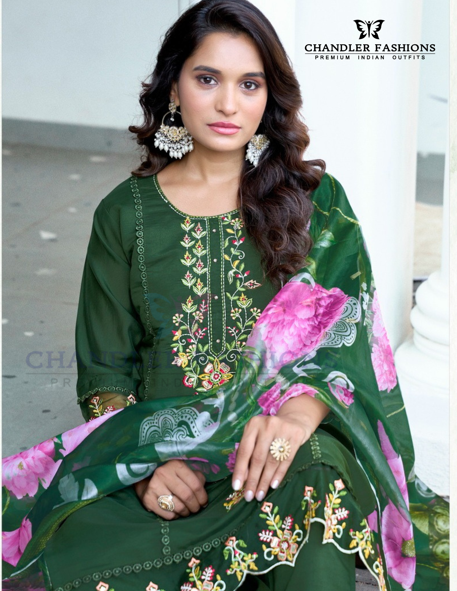 Dark Green Color Roman Silk Salwar Suits With Dupatta Near Me